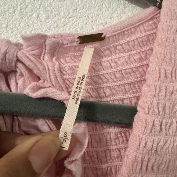 Free People Small Charlotte Top Sugar Spoonful Light Pink Open Tie Back Babydoll - Picture 2 of 5